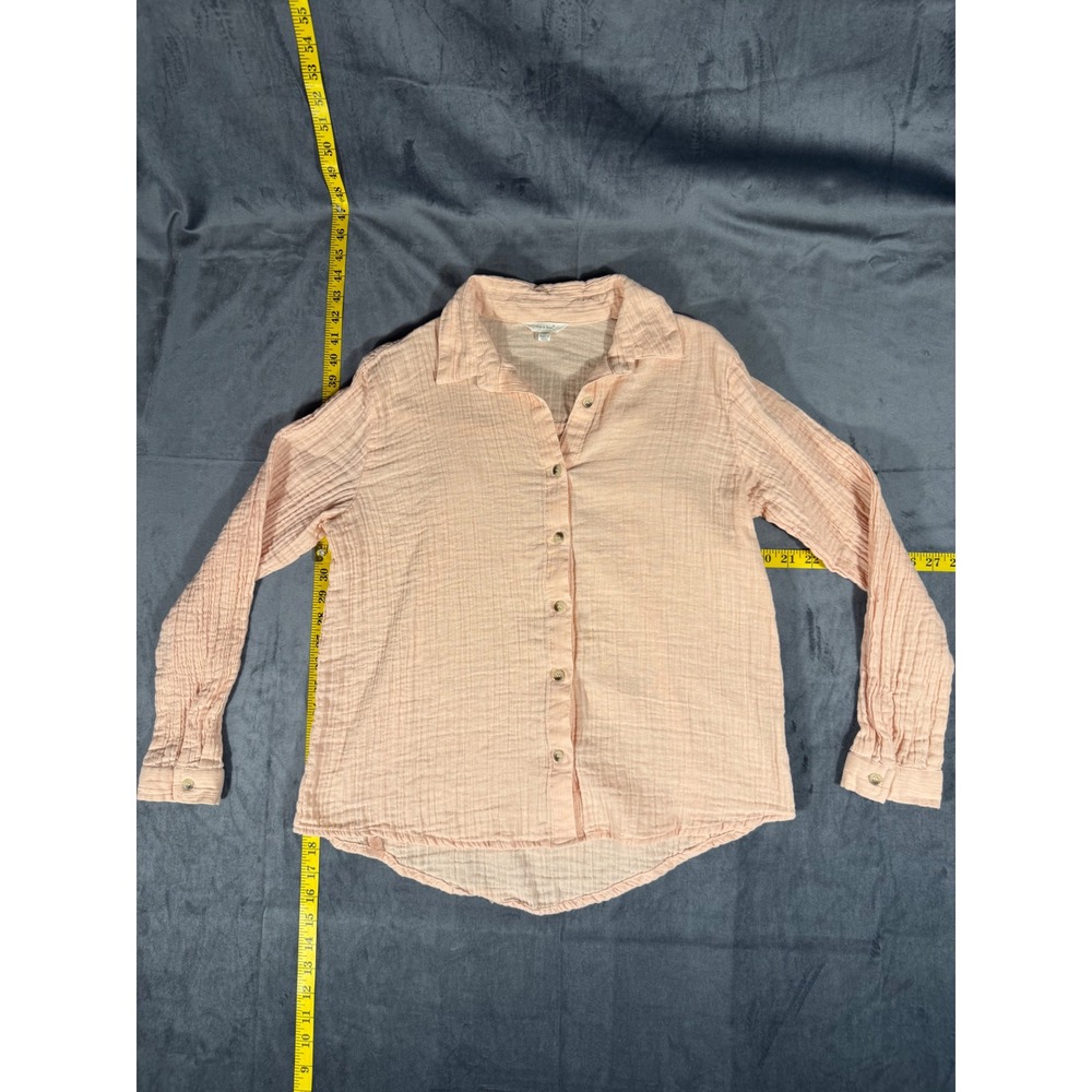 Sim & Sam Button Down Shirt Womens Medium Peach Crinkle Gauze Cotton Long Sleeve